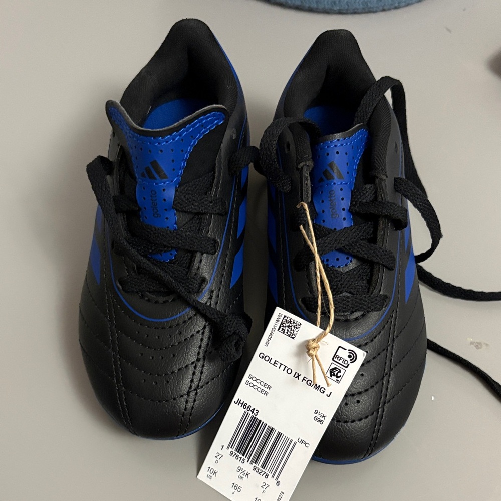 adidas Kids Black and Blue Soccer Shoes